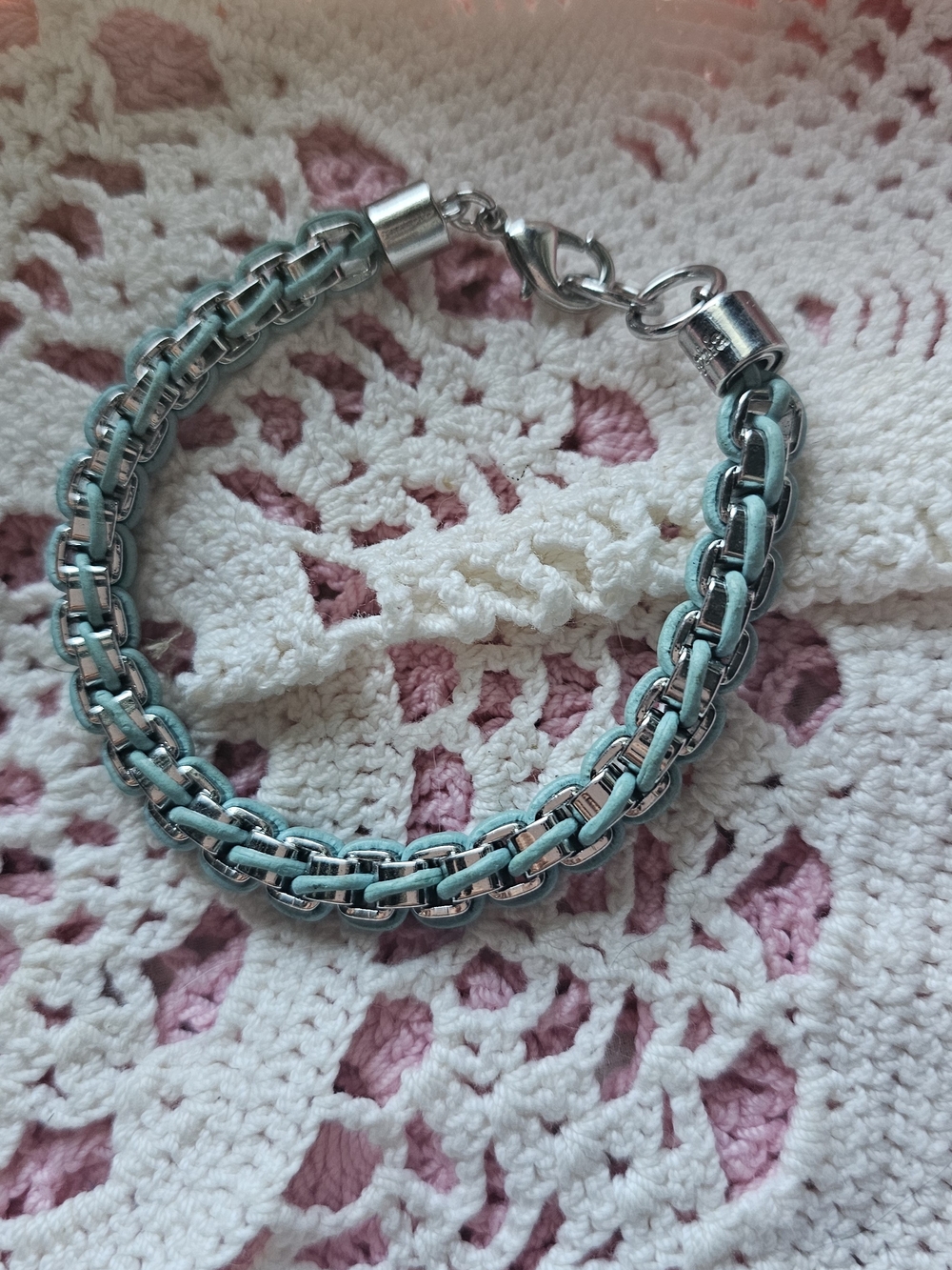#(42)Turquoise and Silver Chain Bracelet Sophia